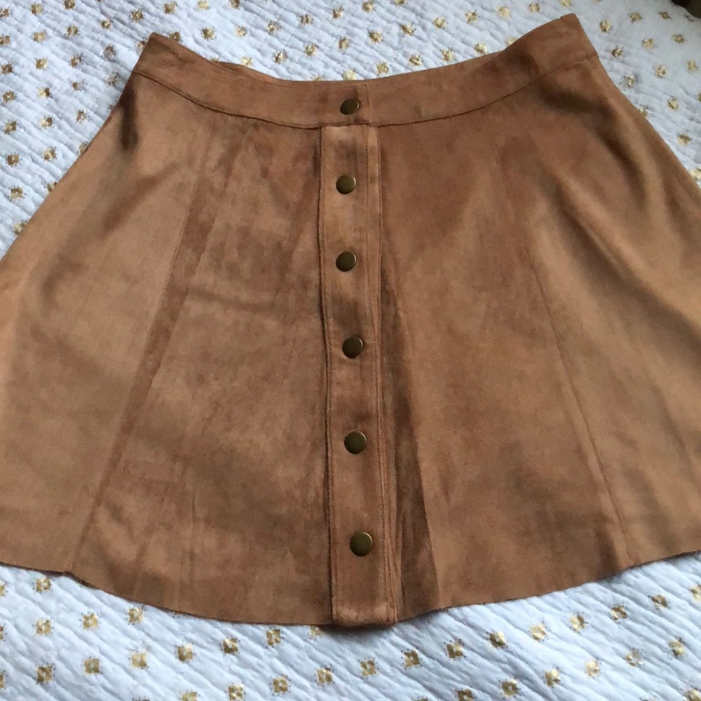 Flowy Tan Suede Button Skirt